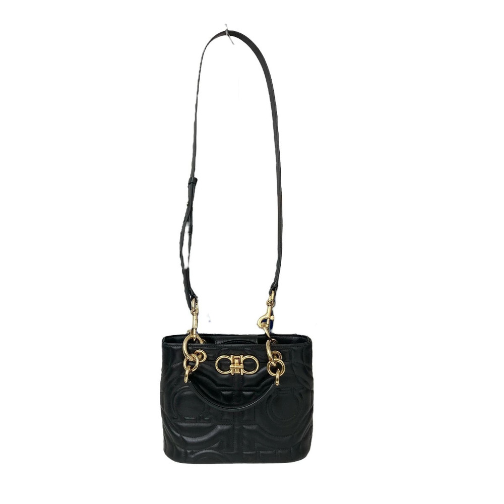 Salvatore Ferragamo Quilted Gancini Shoulder Bag Black